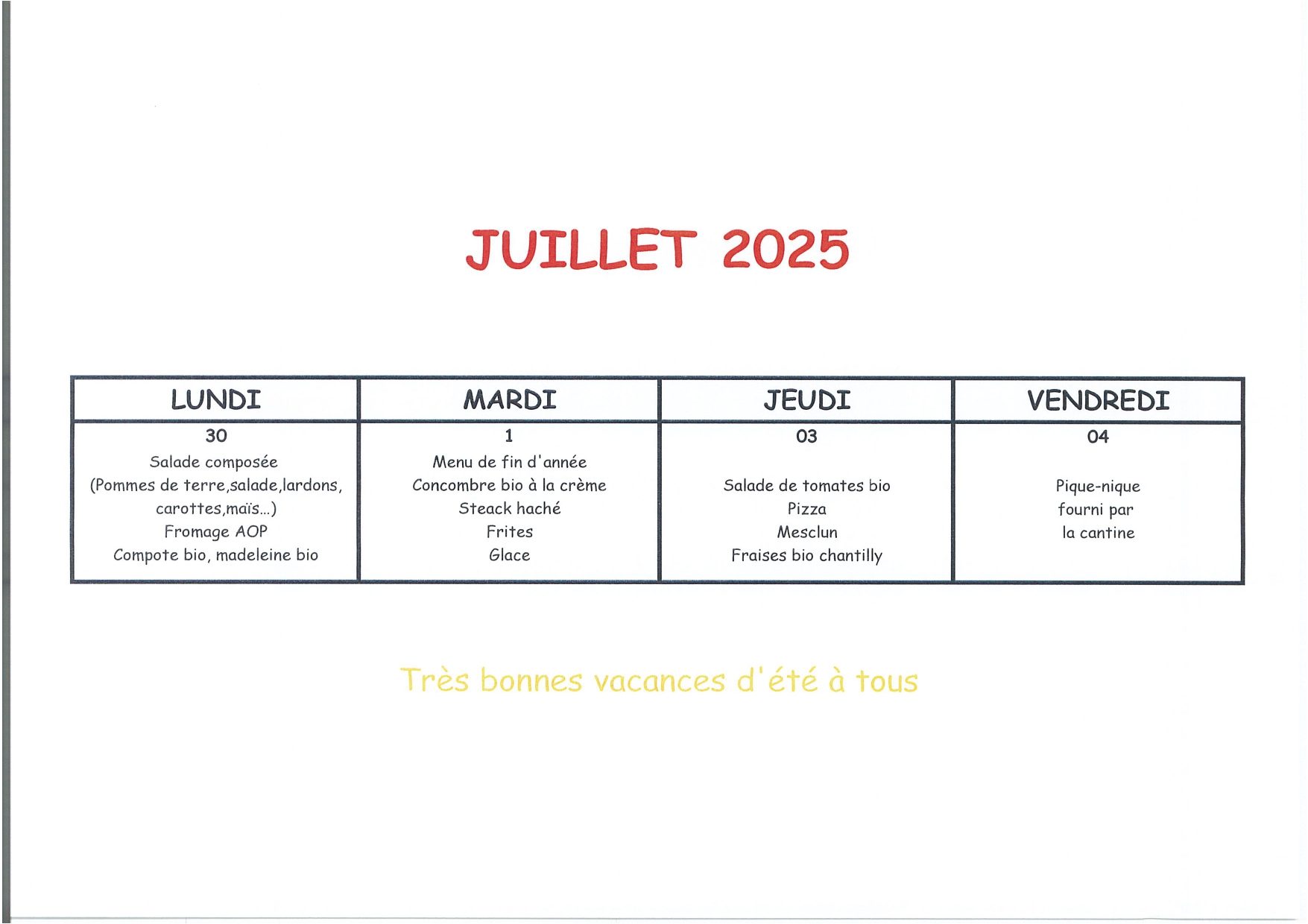 MENUS JUILLET 